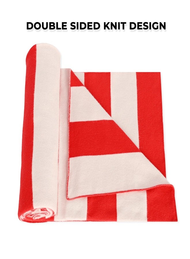 Jifoocol Christmas Red Scarf for Adults, Winter Knit Scarf Classic Red White Striped Scarves Soft Shawl for Birthday Christmas Gifts (Red & White) - Image 4